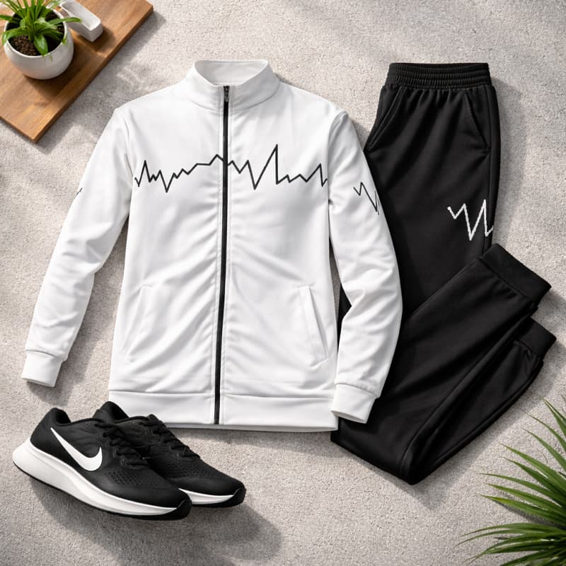 پکیج ست سوییشرت شلوار مردانه سفید مدل EKO  کفش ورزشی مردانه Nike مدل Tigo زیره سفید