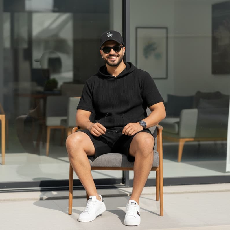 ست هودی و شلوارک مراکشی مردانه Morocco-مشکی